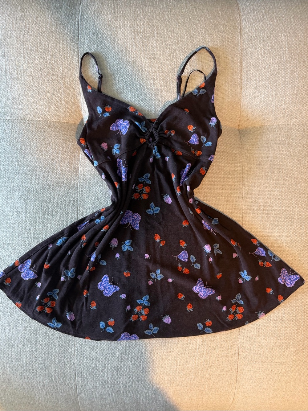 Urban Outfitters Black Mini Dress with Purple Butterflies & Red Berries - Picture 1 of 3